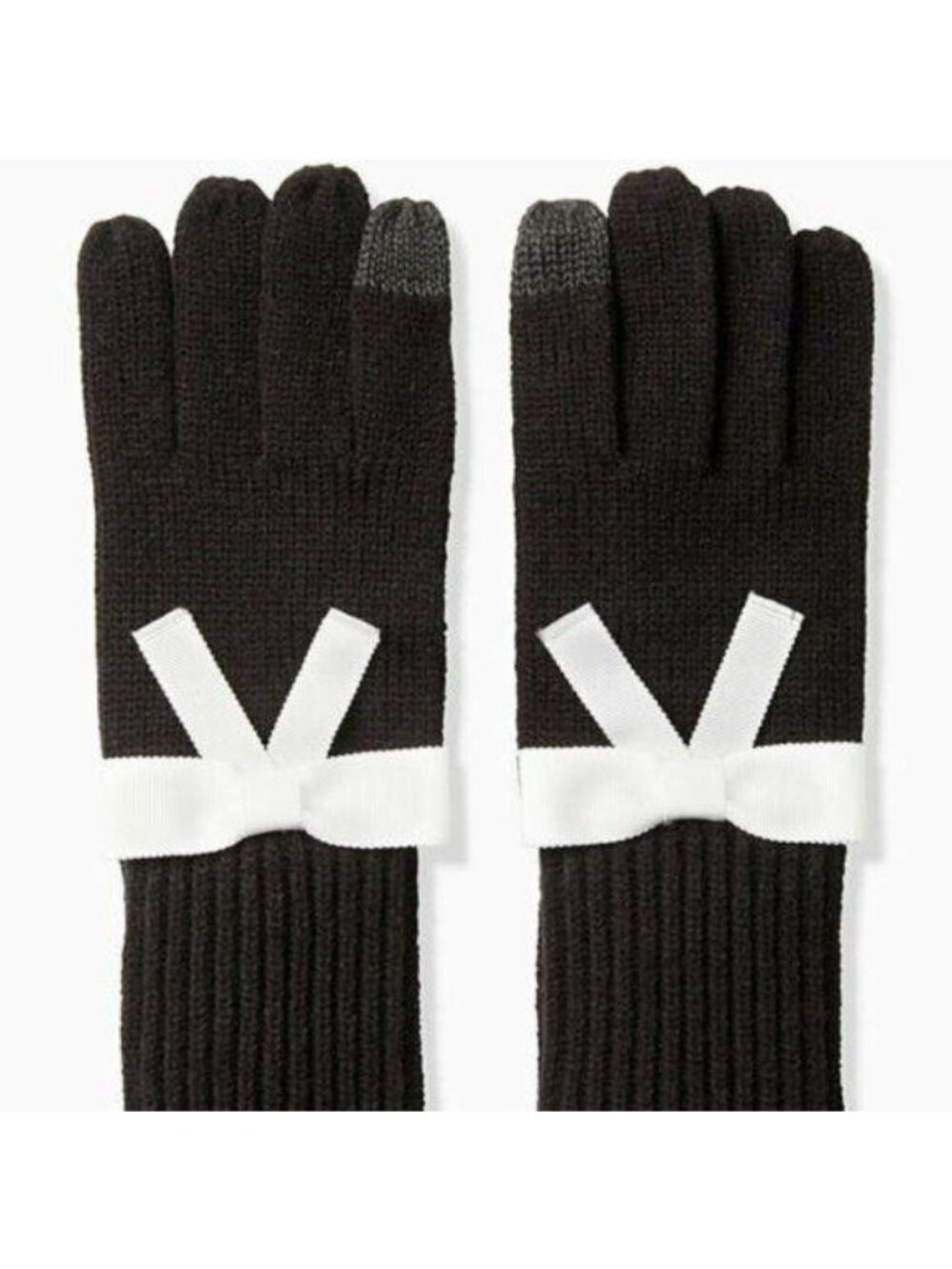Grosgrain Bow Gloves TECH FRIENDLY Black Cream NWT